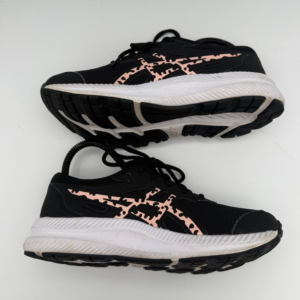 YOUTH ASICS Contend 8 GS Black Pink Cheetah Athletic Running Shoes Size 5.5 - Picture 6 of 8